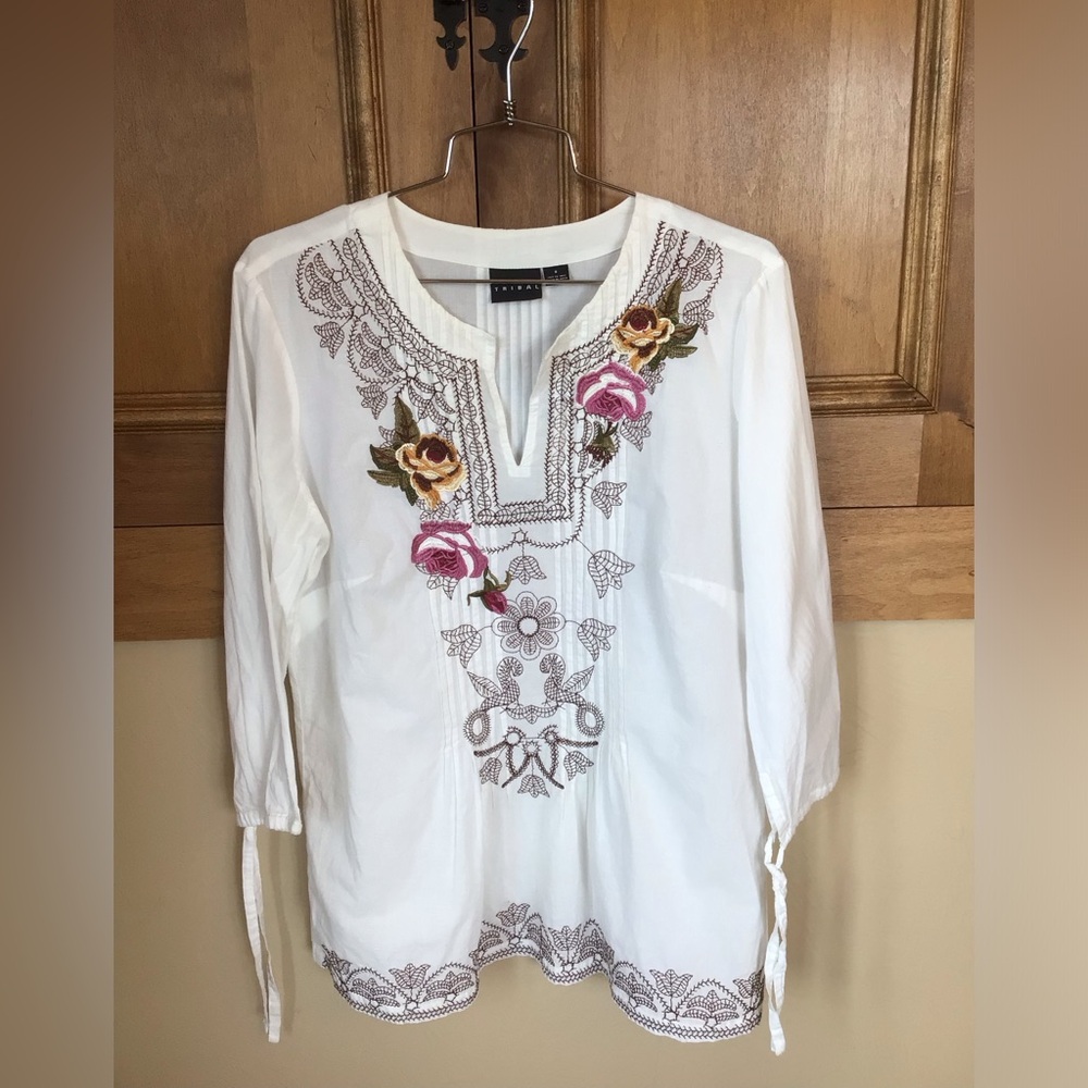 Tribal cotton embroidered tunic blouse - Picture 1 of 7